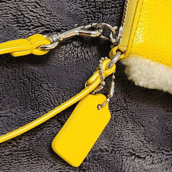 Coach Yellow Leather Shearling Trim Wristlet - Picture 2 of 9